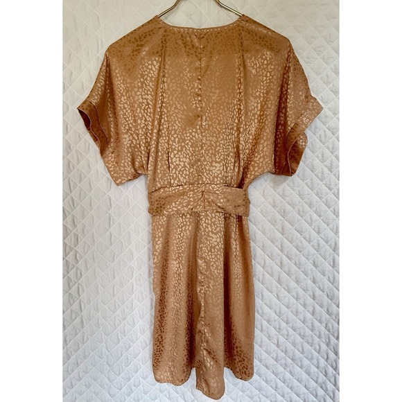 Silky Karen Millen Italian Jacquard Faux Wrap Luxe Mini Dress Pink Leopard Sz 2 - Picture 4 of 16